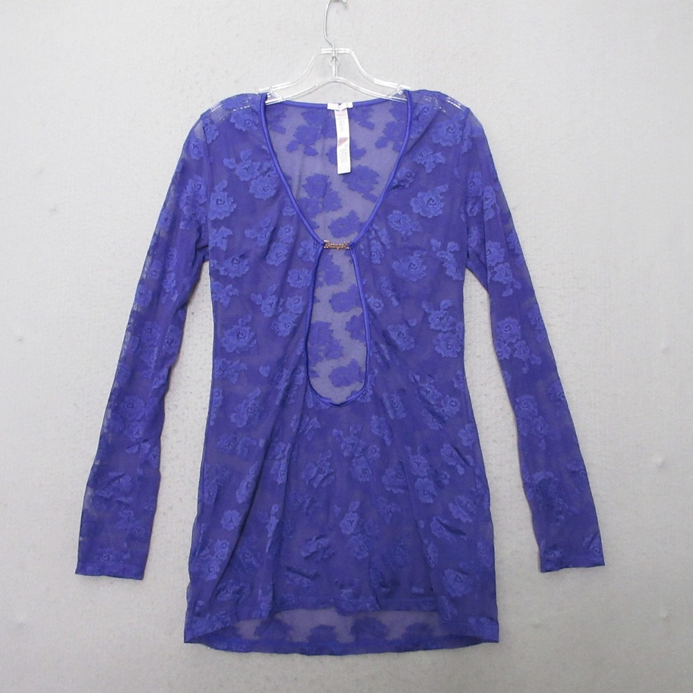 Savage X Fenty Slip Dress Top Purple Floral Lace Sheer Mesh Y2K Style Romantic